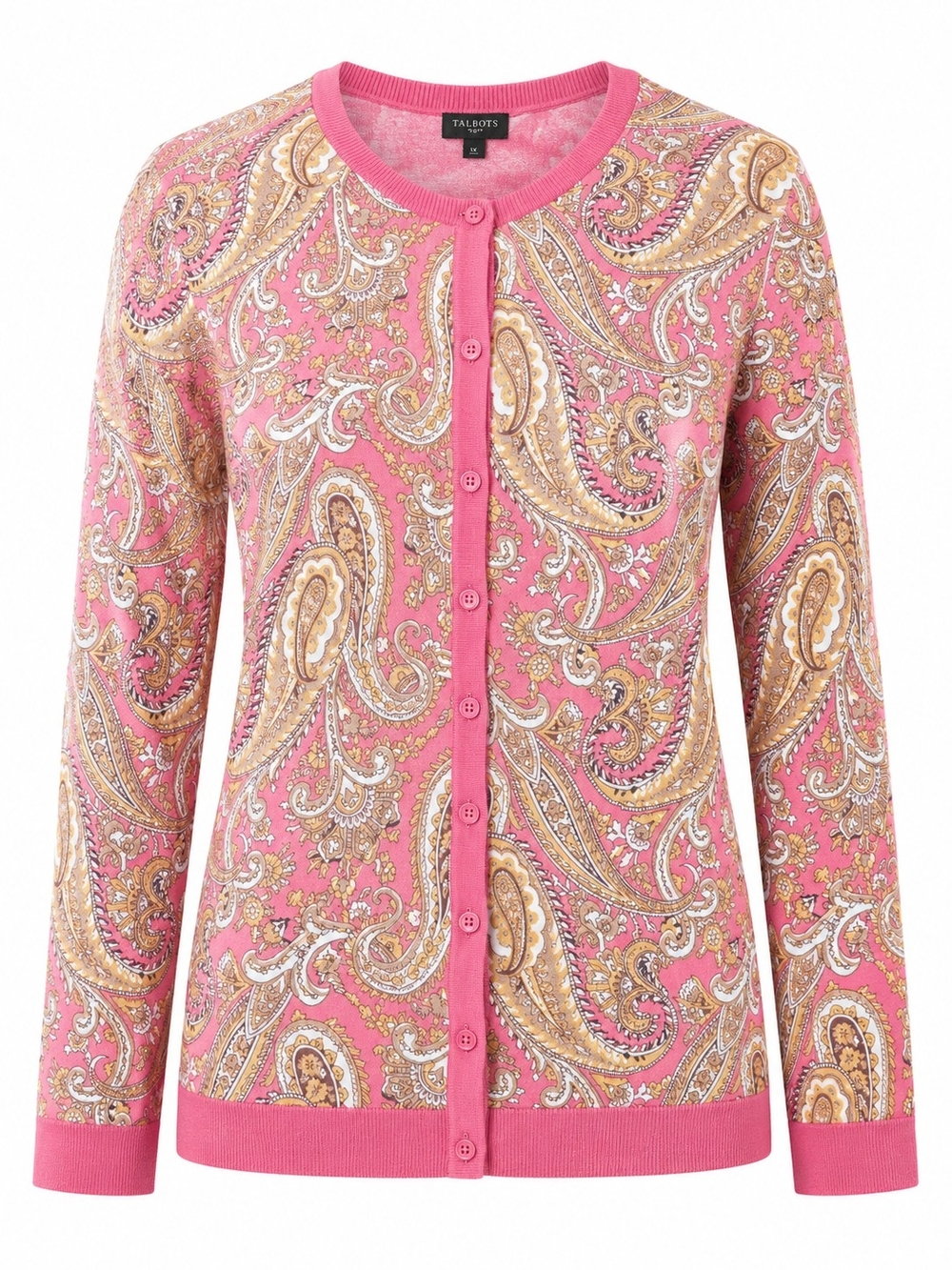 TALBOTS | Pink Paisley Lightweight Button Tee Cardigan Cotton Blend Plus | 1X